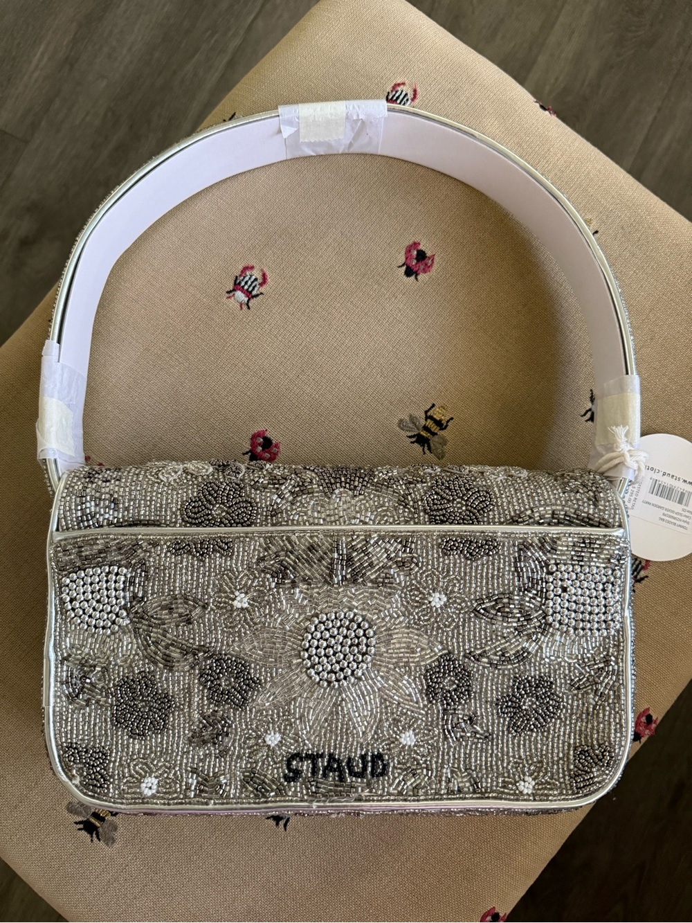 NWT STAUD Tommy Beaded Bag, Silver Garden Party - Picture 6 of 8